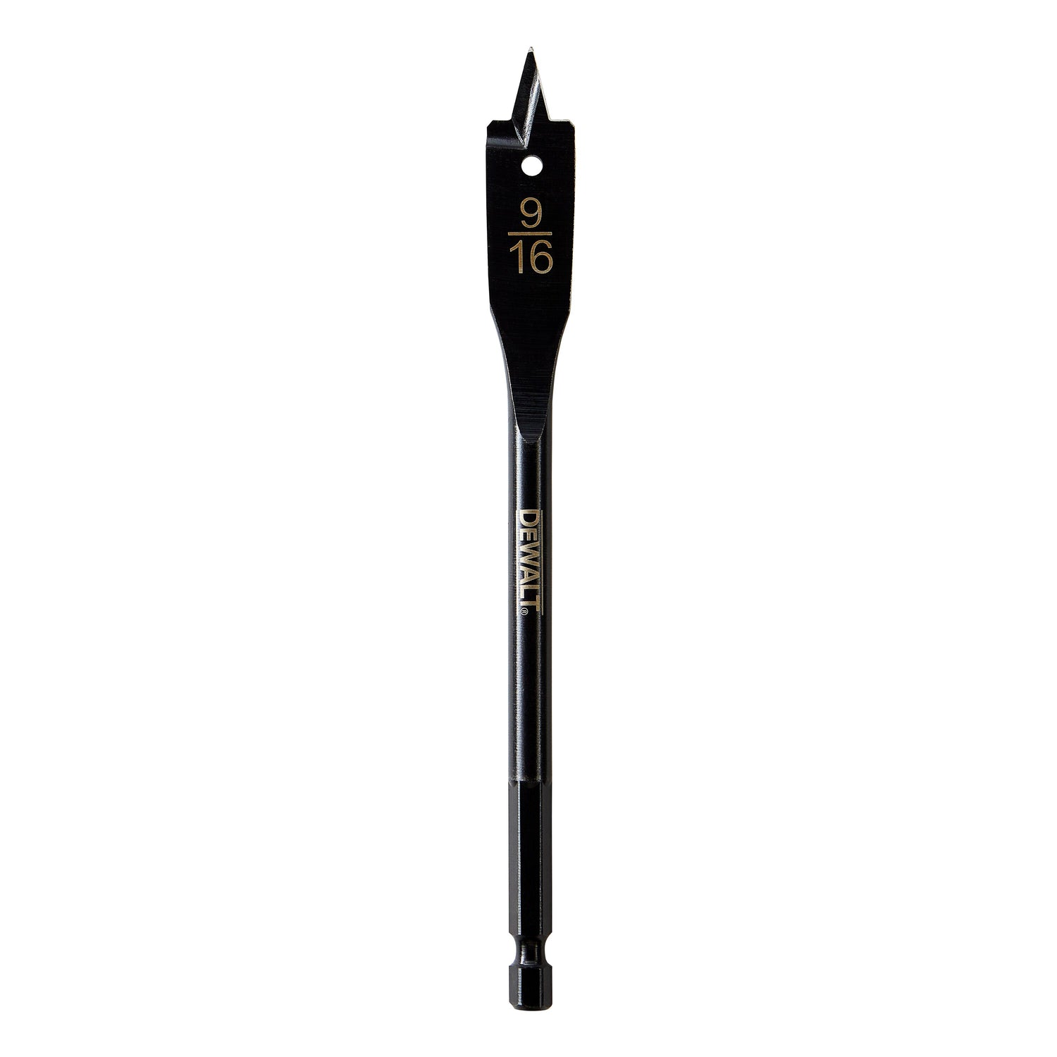 Heavy-duty Dewalt DW1575 spade drill bit 9/16 x 6 inch with heat-treated full-length shank and cutting spurs