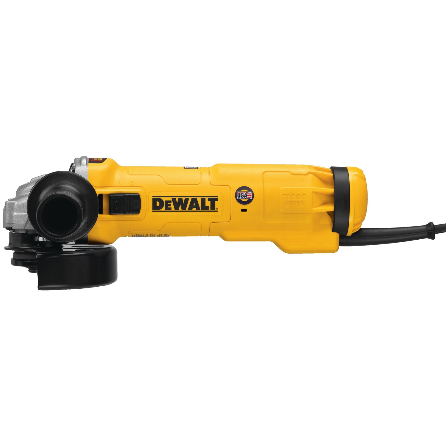 DeWalt 4-1/2 and 5 inch angle grinder with side handle, E-Clutch safety clutch, and durable yellow housing