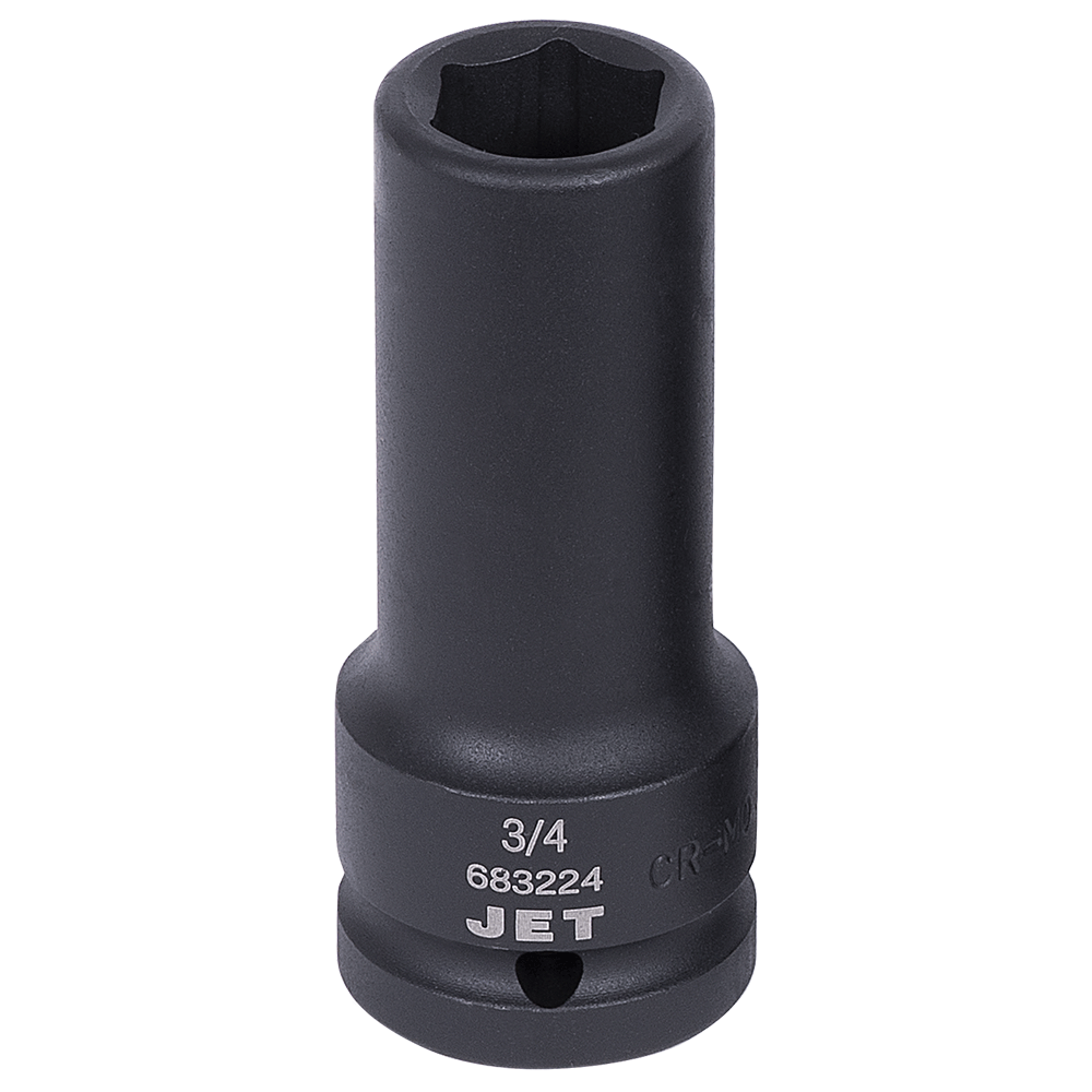 3/4-inch deep impact socket with six-point drive, made from high-strength chrome-molybdenum steel