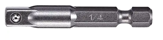 1/4 inch hex adapter for 1/4 inch socket, made of durable metal with polished finish and ball detent retention system