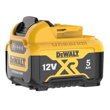 DeWALT 12V XR 5Ah lithium ion battery pack with yellow and black casing for cordless power tools