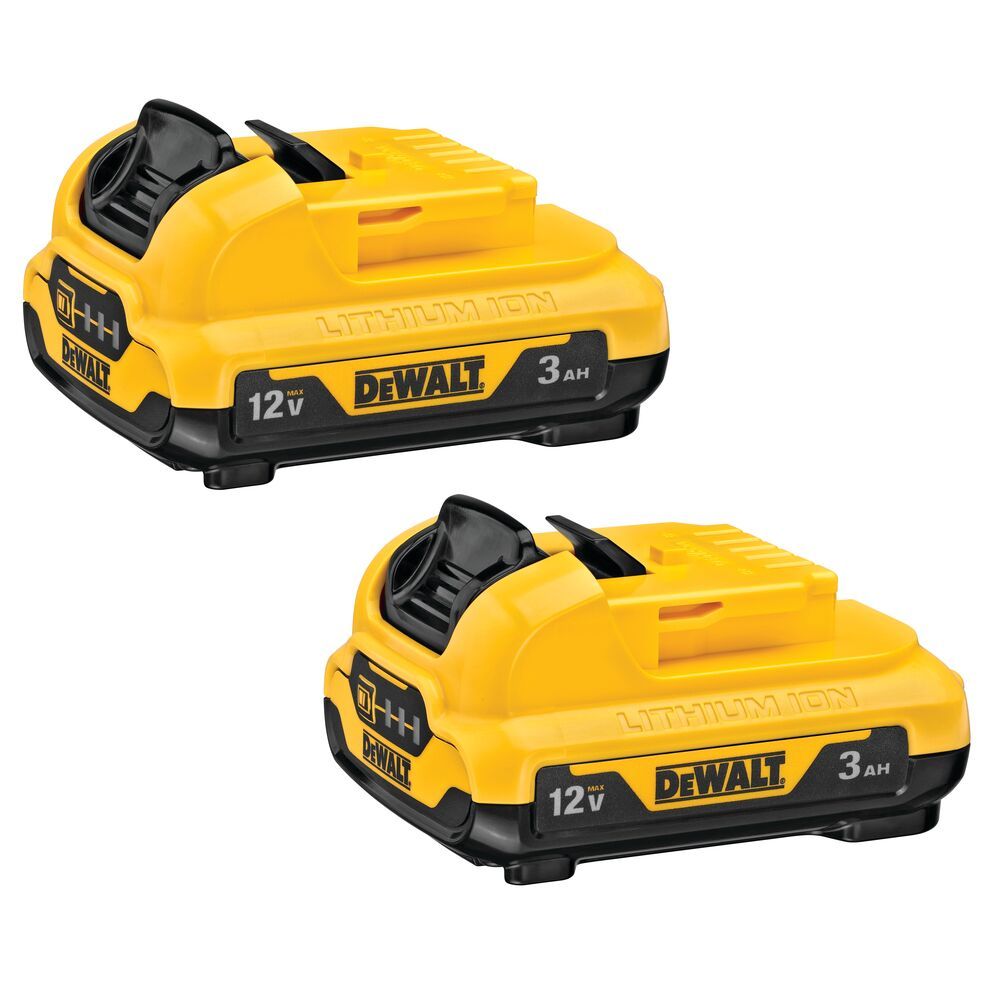 Set of two 12V 3Ah lithium-ion batteries for extended power with Dewalt compatible LED charge indicators