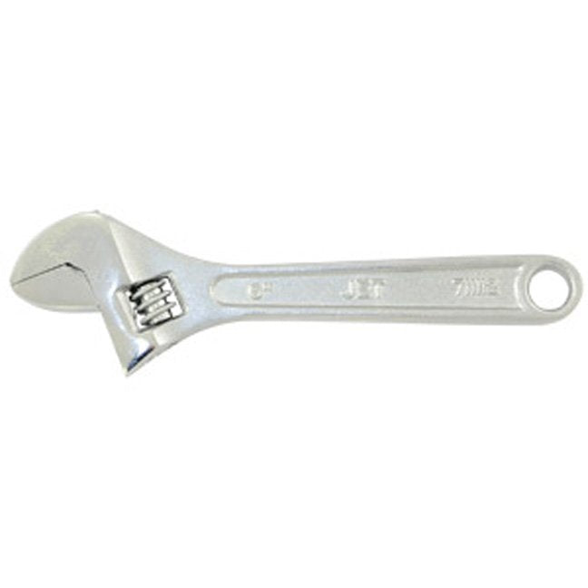 Chrome vanadium adjustable wrench with precision-machined sliding jaw and fully heat-treated steel construction for durability