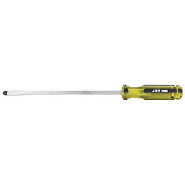 Jet flat-head screwdriver with oversized grooved handle for maximum torque and chemical-resistant acetate grip