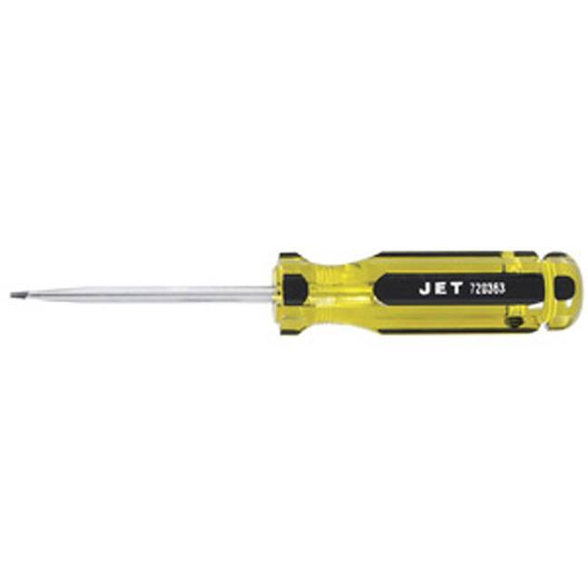 Jet flathead screwdriver with oversized grooved yellow acetate cellulose handle for maximum torque and chemical resistance