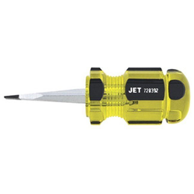 Jet flathead screwdriver with large grooved acetate cellulose handle for maximum torque and chemical resistance