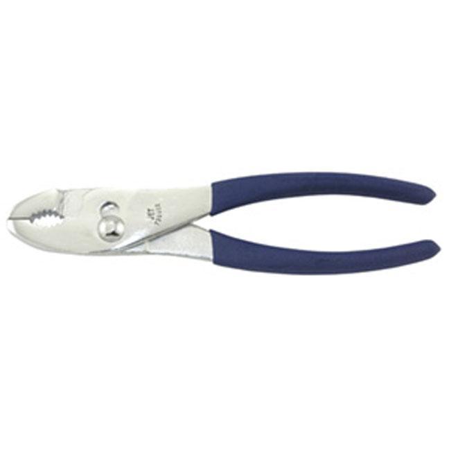 Carbon steel joint pliers with induction-hardened cutting edges and double molded cushioned blue handles for comfort