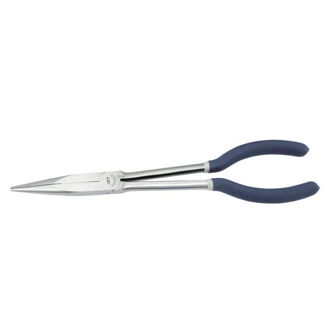 Long-nose pliers made of chrome vanadium steel with induction-hardened cutting edges and cushioned dual molded handles