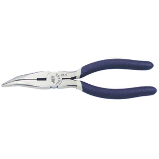 Long nose bent pliers made of chrome vanadium steel with induction-hardened blades and cushioned double-molded handles