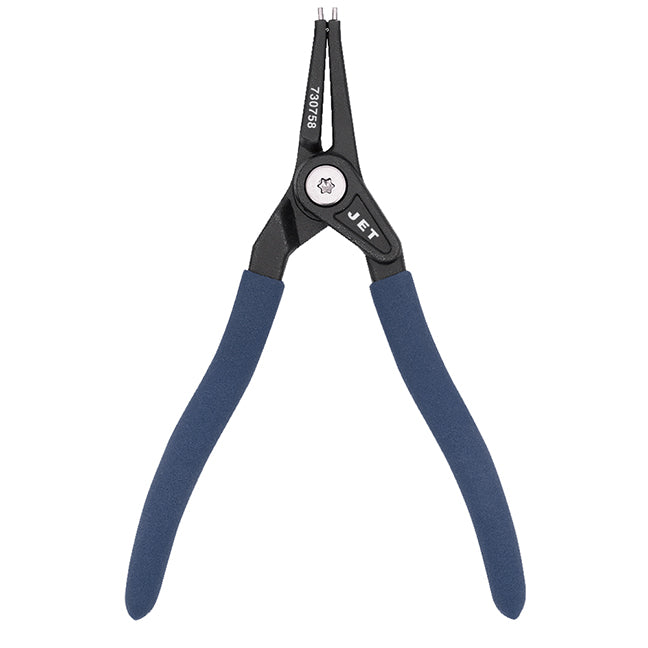 Jet internal/external circlip pliers with blue grip handles and precision hardened SUJ2 steel tips for heavy industrial use