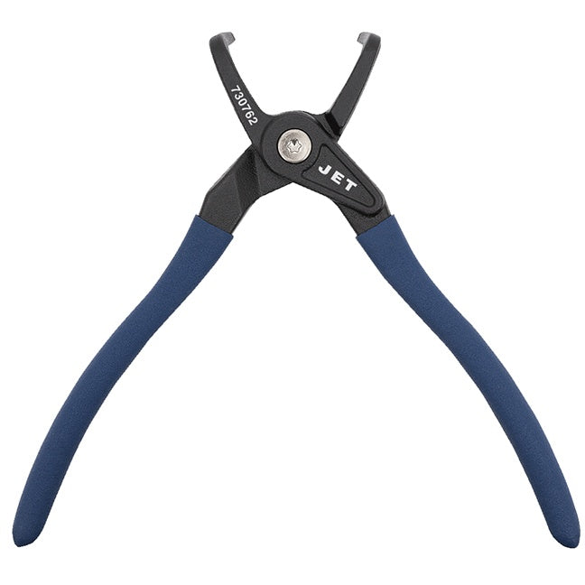 Jet heavy-duty snap ring pliers with angled heat-treated SUJ2 steel tips and blue cushioned handles