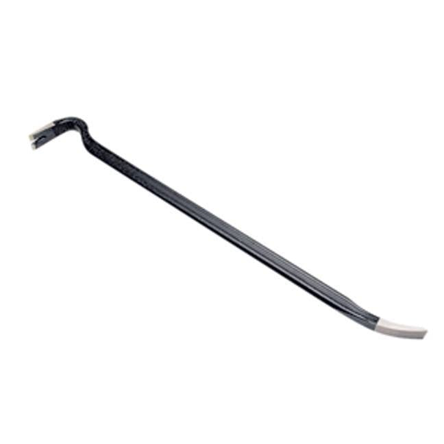 Thick alloy steel demolition bar with curved and angled ends for heavy-duty prying and demolition tasks