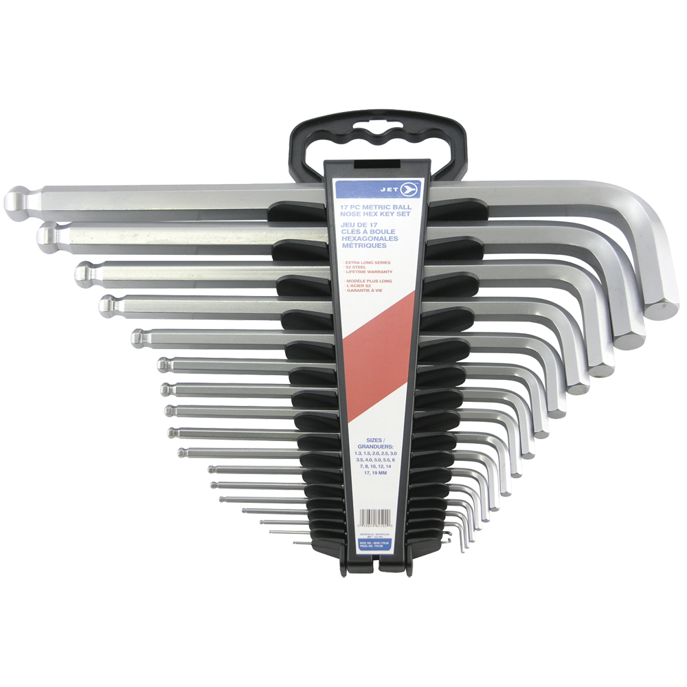17-piece jumbo ball nose hex key set with storage rack and metric sizes for versatile mechanical and assembly tasks