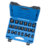 22-piece 1/2" drive impact socket set in blue plastic case, chrome molybdenum steel, high shock resistance