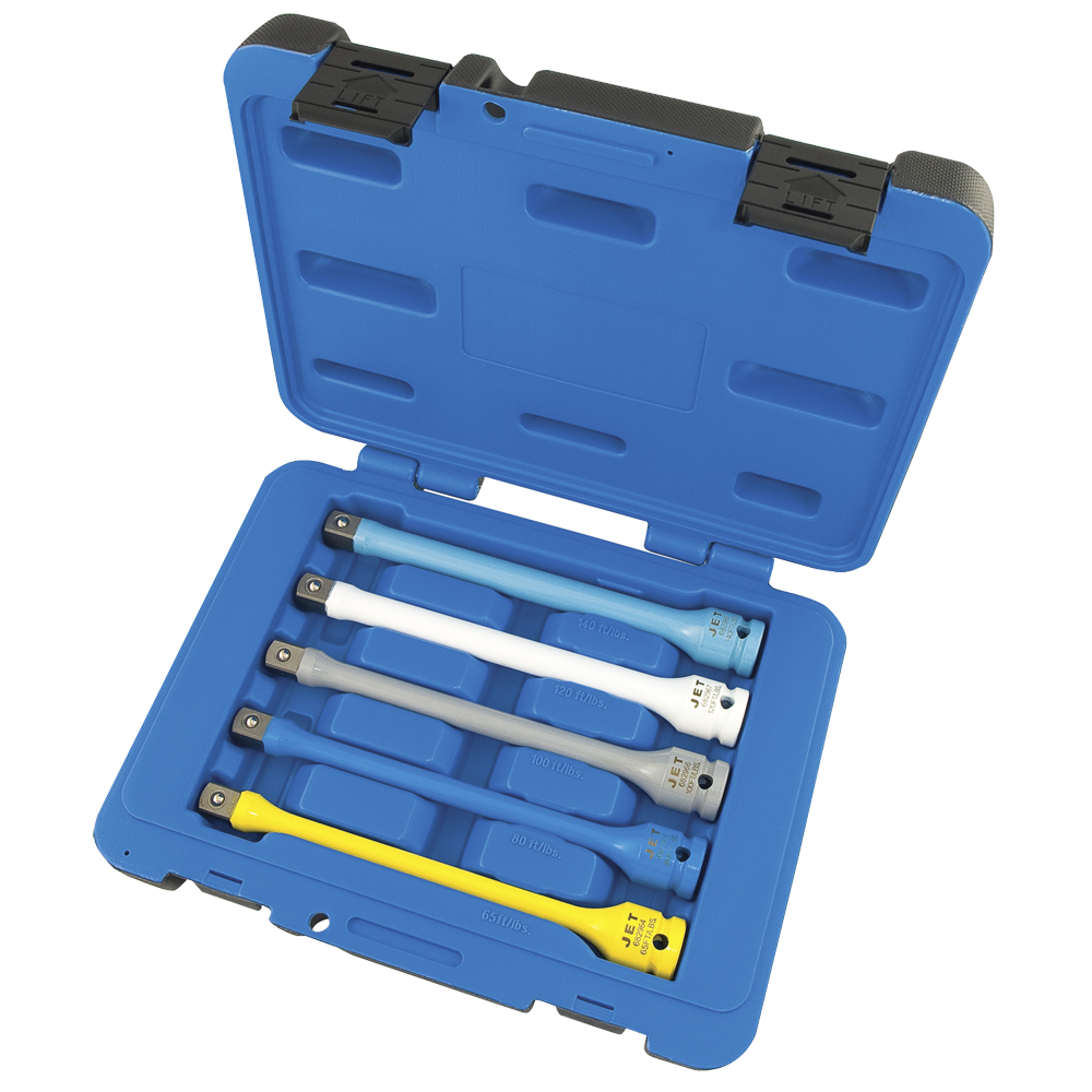 5-piece torque limiting extension set with chrome-molybdenum spring steel, color-coded for precise wheel bolt tightening