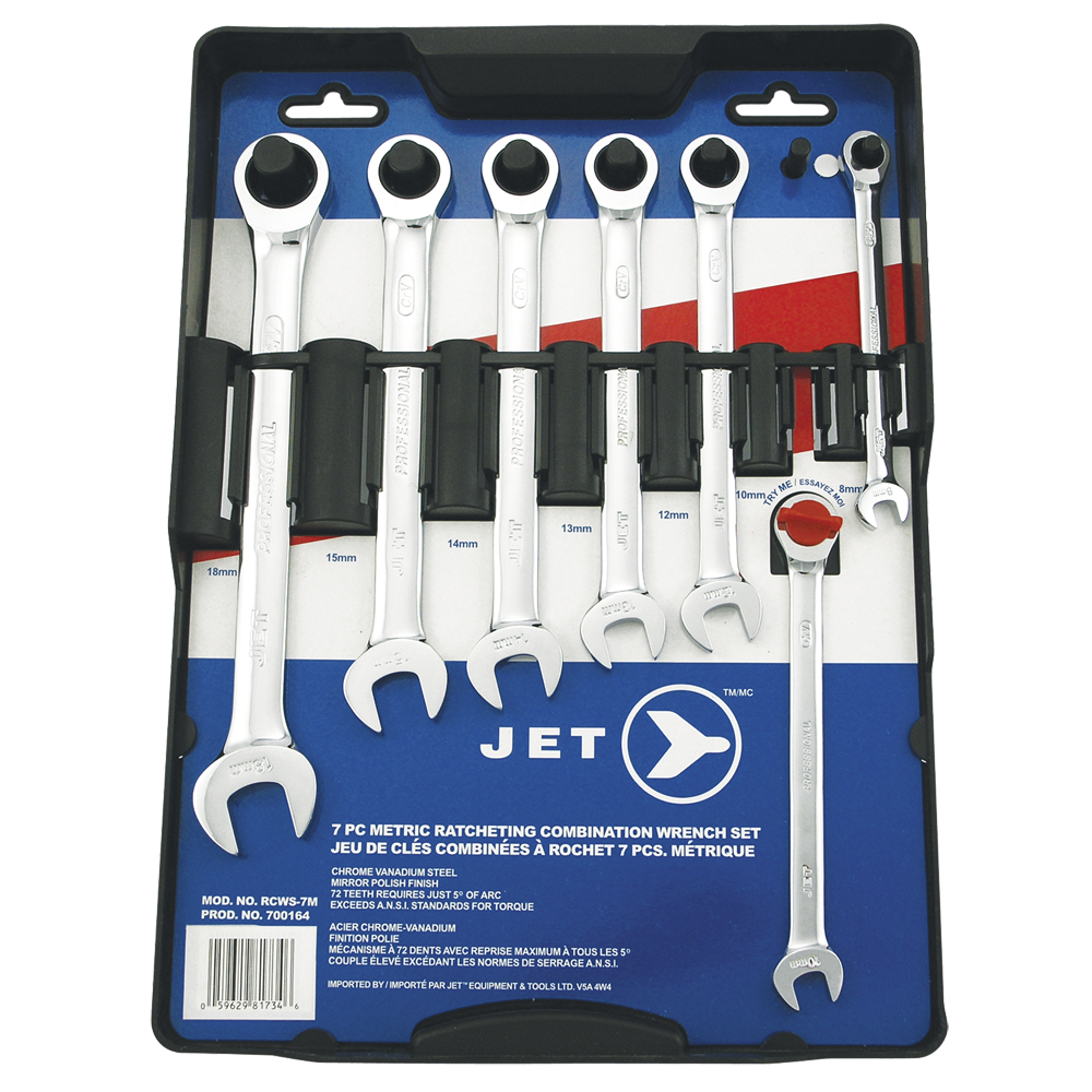 7-piece metric ratcheting combination wrench set with 12-point Torque Drive heads and 72-tooth ratchet mechanism
