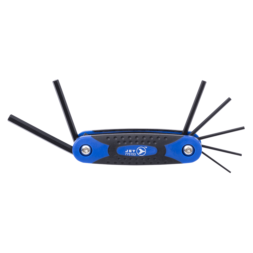 7-piece folding hex key set with ergonomic dual-material handle and chrome vanadium steel construction