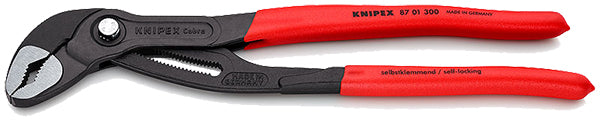 12-inch Knipex Cobra water pump pliers with self-locking mechanism and red slip-resistant handles