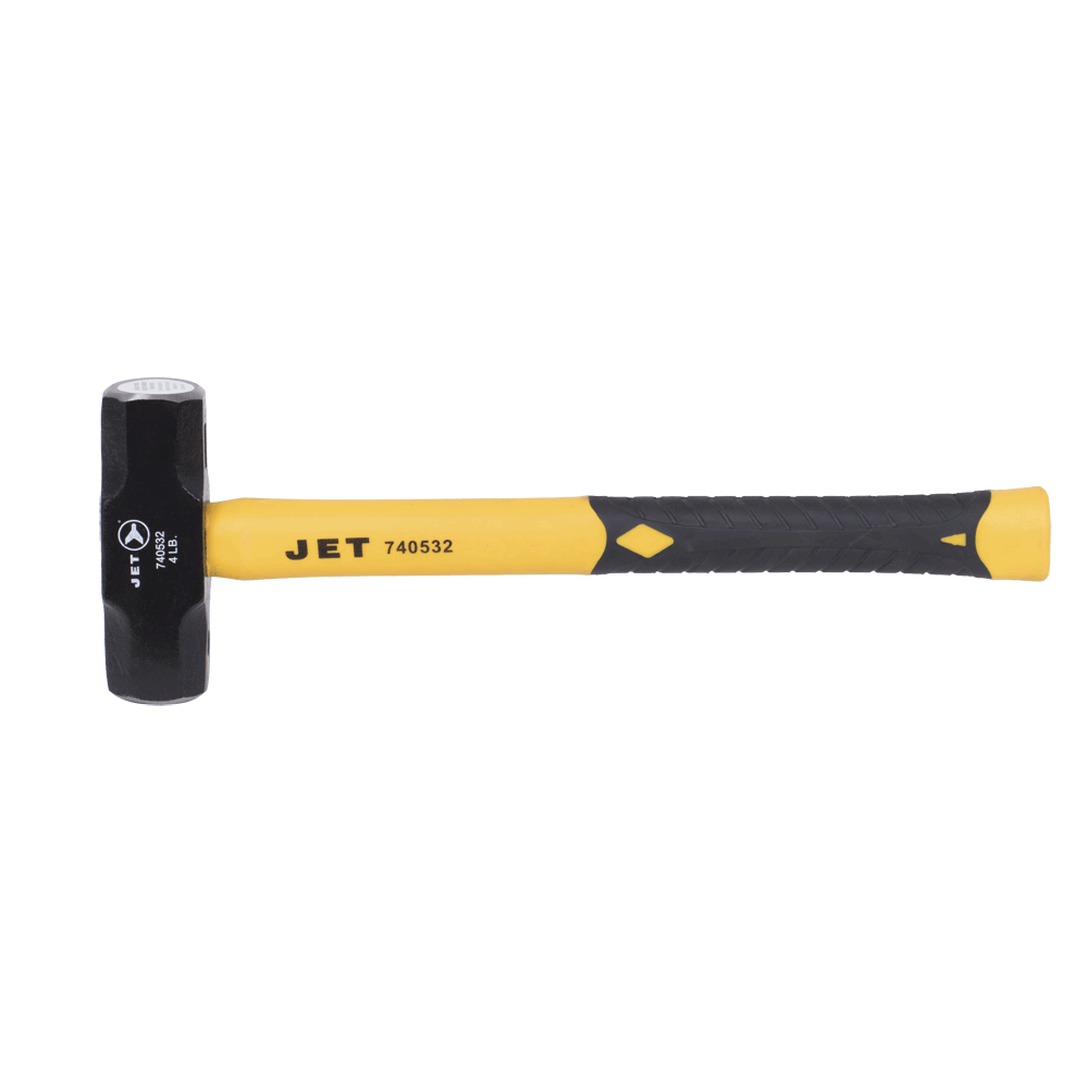 Jet blacksmith hammer with fiberglass handle, polymer sheath, and PVC grip for shock absorption and durability