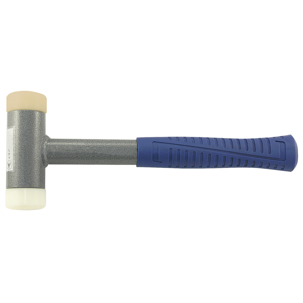 1-3/4 lb non-rebound hammer with steel shot-filled head, soft impact tips, and blue ergonomic grip handle
