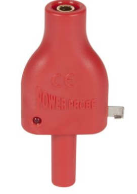 Red voltage adapter reducing 12-24V input to 5V output with current limiting, compatible with power probes