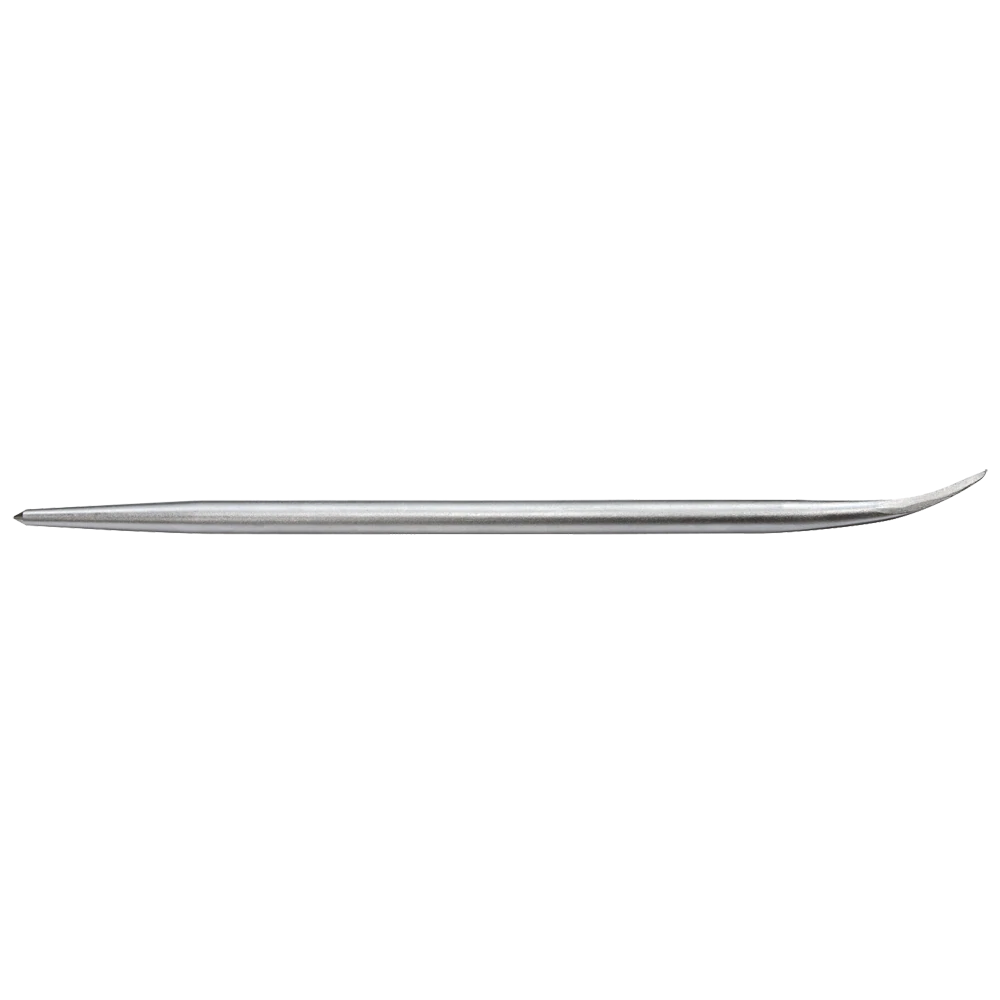 Thick alloy steel demolition crowbar with curved end, designed for heavy-duty prying and demolition tasks in construction.