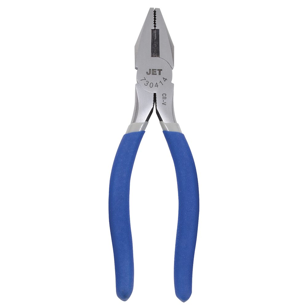 Chrome vanadium steel Jet pliers with induction-hardened cutting edges and double-molded cushioned blue handles