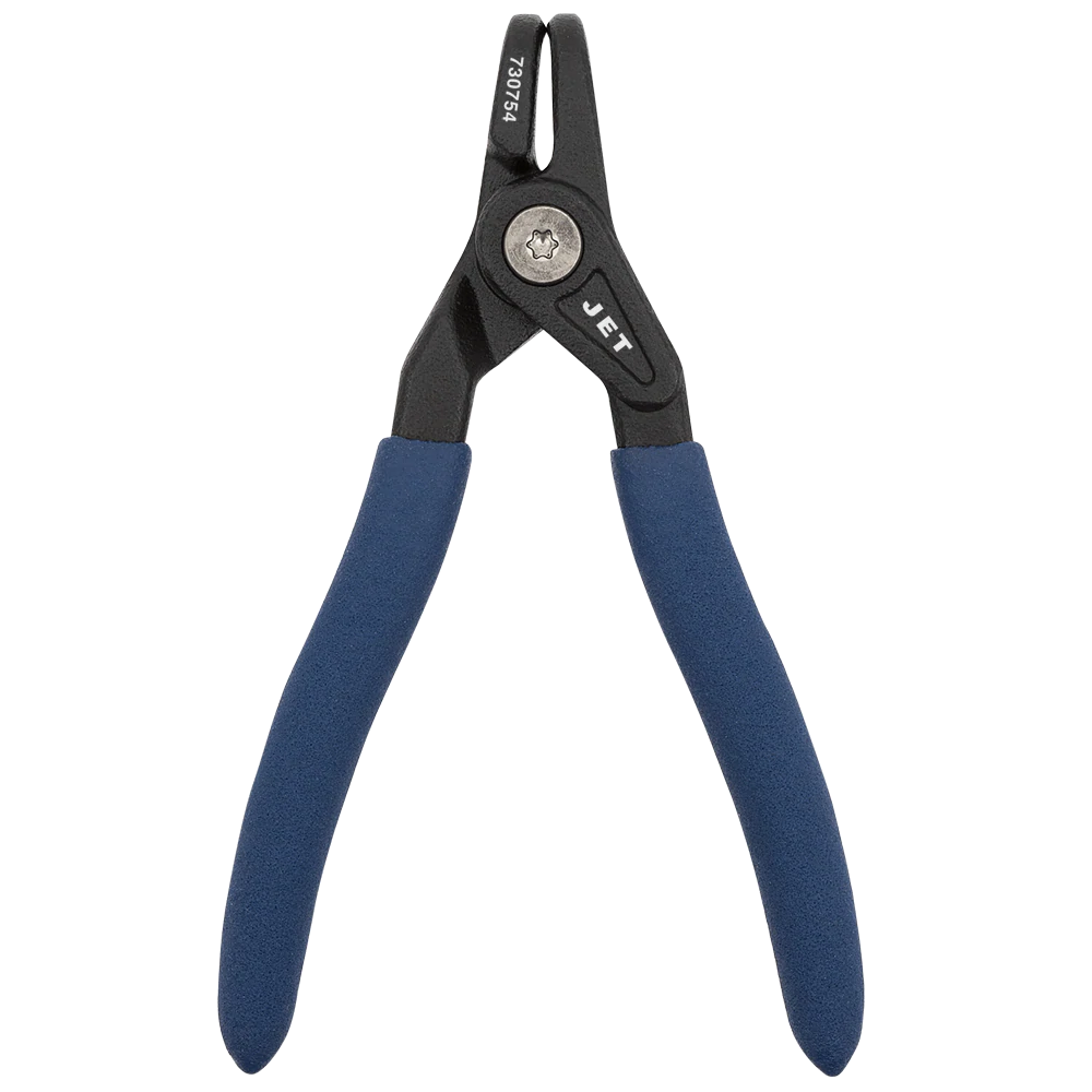 Heavy-duty Jet snap ring pliers with straight tips, heat-treated SUJ2 steel, and blue ergonomic handles for industrial use