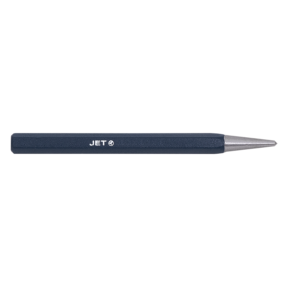 High-carbon steel center punch with rust-resistant sprayed coating and continuously sharpened cutting edges, hexagonal shaft