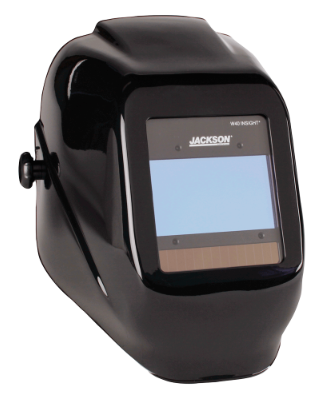Black Jackson Halo X welding helmet with large auto-darkening filter and adjustable sensitivity and delay controls