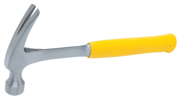 16oz Stanley claw hammer with high-visibility ergonomic yellow grip, forged steel head, and anti-vibration design