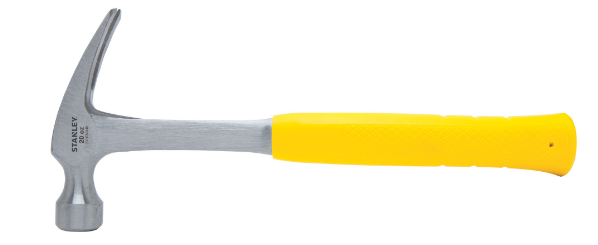 20oz claw hammer with ribbed, high-visibility yellow handle designed for vibration reduction and slip prevention