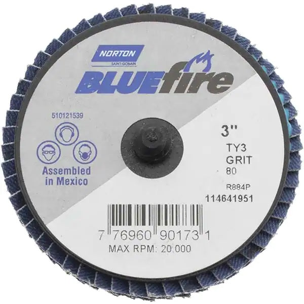 3-inch Bluefire GR80 zirconia alumina flap disc with quick-change type 27 design for durable aggressive cutting