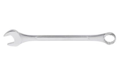 Chrome vanadium combination wrench with heat-treated forged steel body and raised grip for enhanced durability and torque