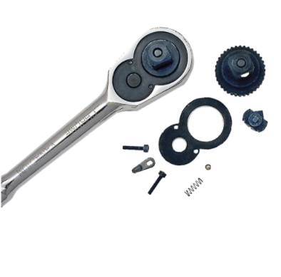 1/2 inch ratchet repair kit with metal handle, gears, spring, screws, and internal mechanism components