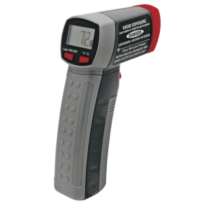 Non-contact infrared thermometer with digital display, laser targeting, and ergonomic grip for quick temperature readings