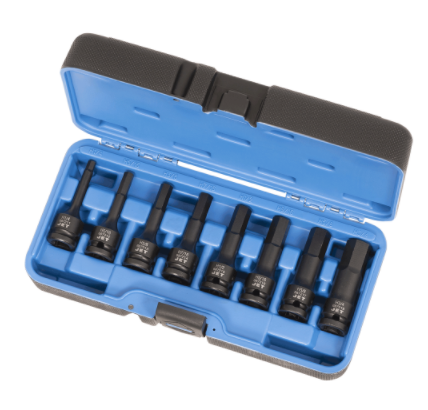 8-piece 1/2" drive impact hex socket set in molded blue case with manganese phosphate finish and SNCM 8660 steel
