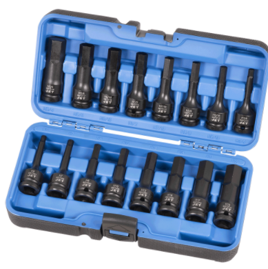 16-piece 1/2" impact hex socket set in SAE and metric sizes with manganese phosphate finish and SNCM 8660 steel