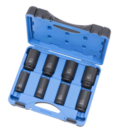 8-piece 3/4" impact socket set in blue case, made from high-strength chrome-molybdenum steel SAE 4140