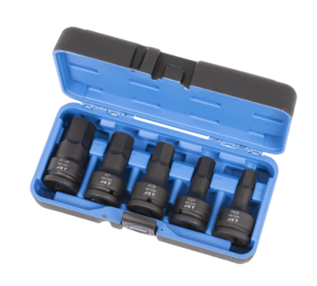 5-piece SAE 3/4" hex impact socket set made of SNCM 8660 steel with manganese phosphate finish in molded case