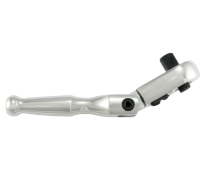 3/8" ratchet with flexible articulated head, chrome vanadium steel construction, improved teeth design for tight spaces