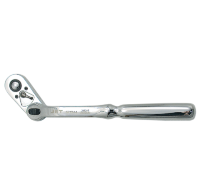 3/8" ratchet wrench with articulated joint, lockable rotating head, and polished chrome finish for increased speed and versatility