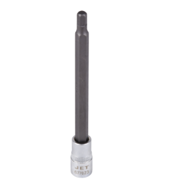 4-inch long hexagonal socket bit with 1/4-inch drive, chrome vanadium steel and high-strength S2 steel tip