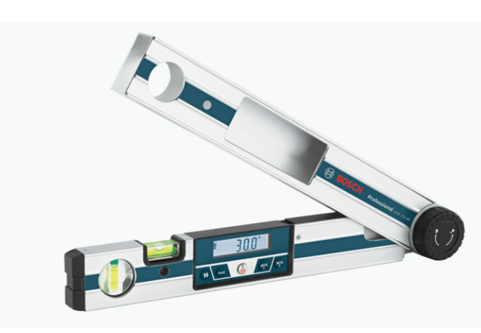 Digital inclinometer Bosch GAM 220 MF with illuminated rotating display, angle detector, and built-in spirit level
