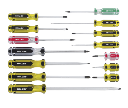 Set of 14 large grip screwdrivers with cellulose acetate handles, suited for heavy-duty tightening tasks.
