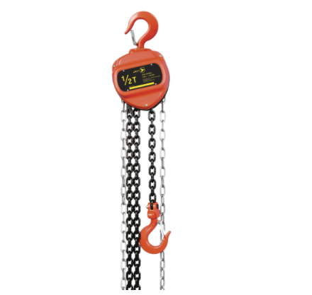10-foot chain hoist with triple gear system, sealed bearing, and robust double pawl Weston style brake mechanism.