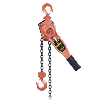 3/4 tonne 5-foot lever hoist with cold-stamped impact-resistant steel frame, grade 80 lifting chain, and dual ratchet brake system