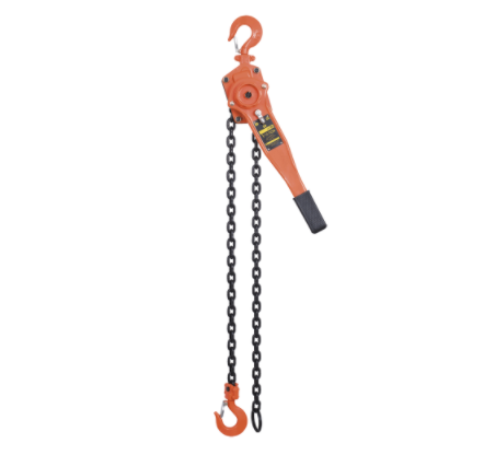1.5-tonne lever hoist with cold-stamped impact-resistant steel, grade 80 lifting chain, roller bearing, and double pawl Weston-style brake