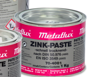 1kg can of Metaflux Zink-Paste cold galvanizing zinc paste, matte gray finish, high purity zinc, heat resistant up to 800°C
