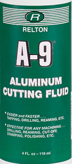 4 oz green bottle of Relton A-9 aluminum cutting fluid for easier drilling, tapping, reaming, and machining tasks